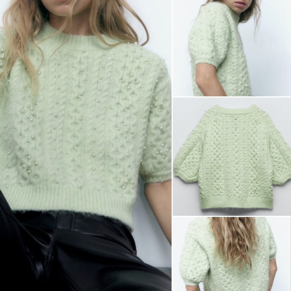 New! Zara Pearl Knit Sweater